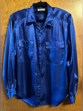 Partner Satin Button-Down Shirt in Deep Blue